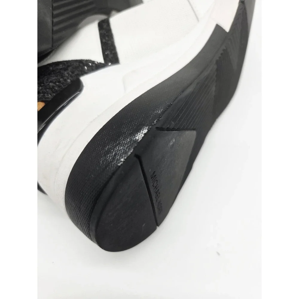 Michael Kors White Cheetah Knit Trainer Black Size 9M Black Leather Wedge‎ Shoes